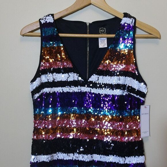 Showgirl Rainbow Sequin Stripe Mini Dress Swifty Eras Taylor Swift Party NWT - Picture 3 of 15